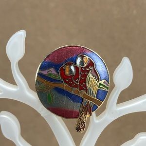 Colorful Parrots  A&M Brooch Pin Rare Signed Cloisonné.